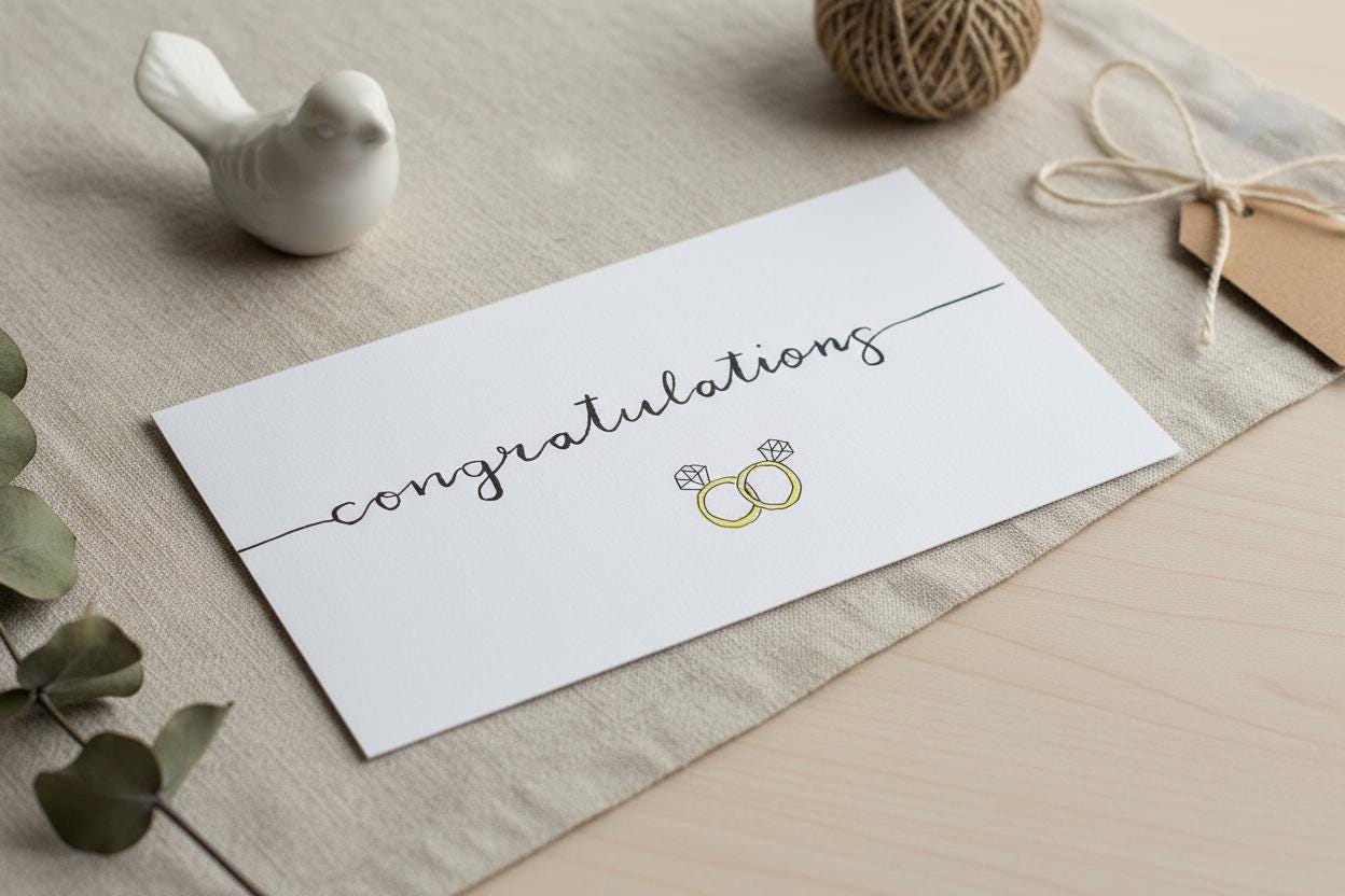 Congratulations; Queer/Lesbian wedding card; Hand-painted watercolor design; LGBTQ+ inclusive; printed on textured white paper; Mrs. & Mrs.