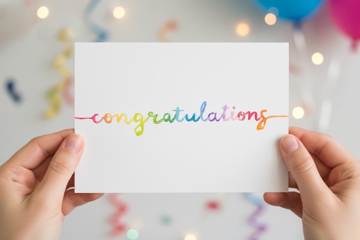 Congratulations Greeting Card; Hand-painted watercolor design; LGBTQ+ Pride; Queer Celebration; Allyship Support; Rainbow