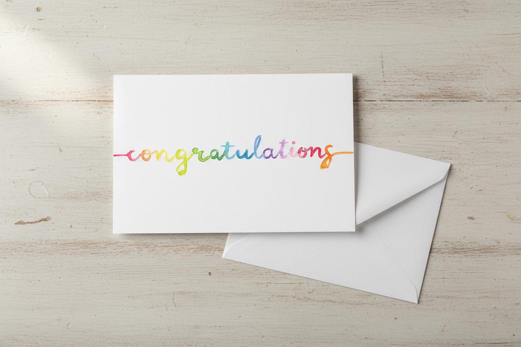 Congratulations Greeting Card; Hand-painted watercolor design; LGBTQ+ Pride; Queer Celebration; Allyship Support; Rainbow