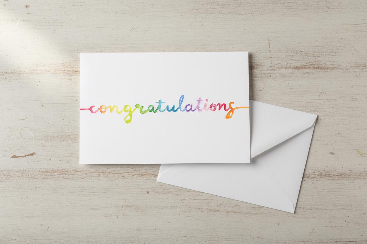Congratulations Greeting Card; Hand-painted watercolor design; LGBTQ+ Pride; Queer Celebration; Allyship Support; Rainbow