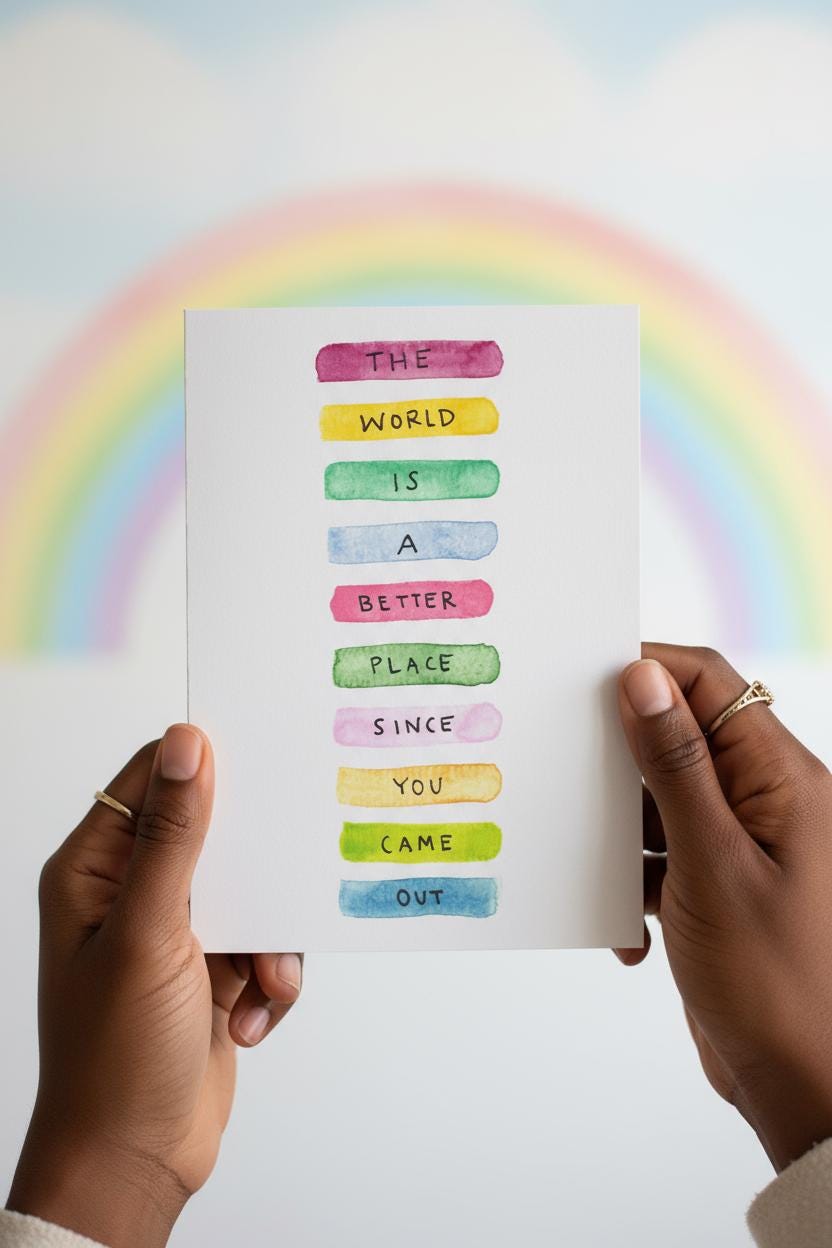 Better Place with You Coming Out Greeting Card; Hand-painted watercolor design; LGBTQ+ Pride; Queer Celebration; Allyship Support; Rainbow
