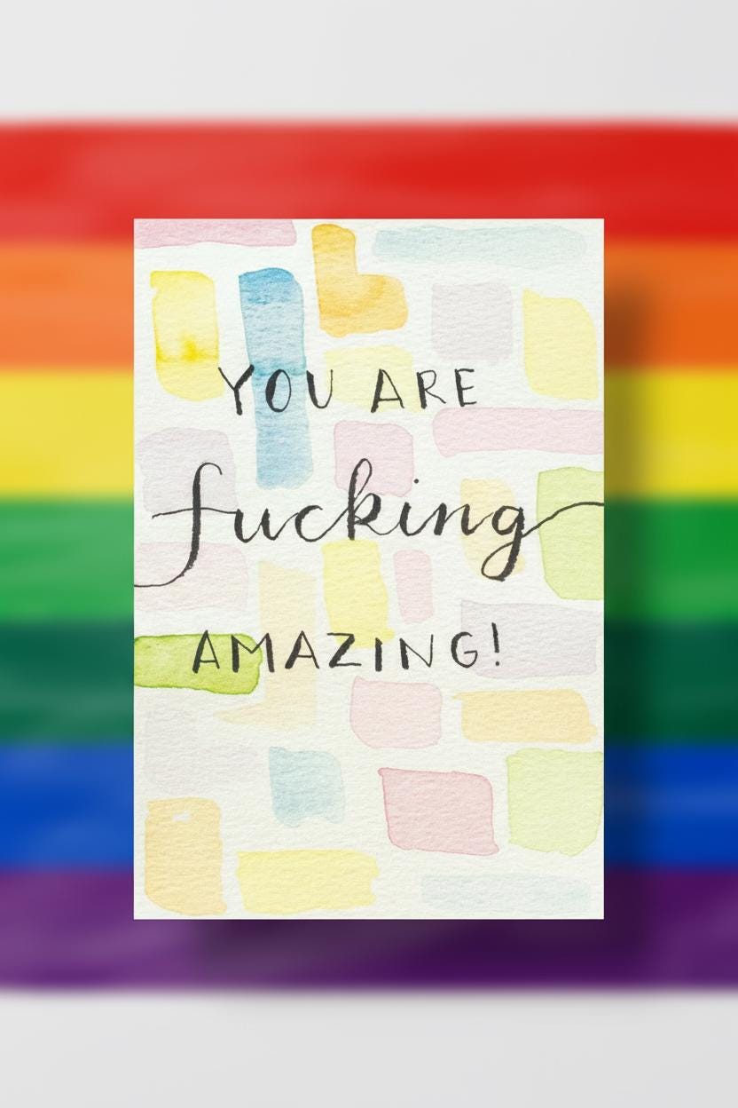 Colorful & Supportive Card | Hand-painted Watercolor Design | LGBTQ+ Pride | Celebration | Well Done | Card for Milestones | Rainbow