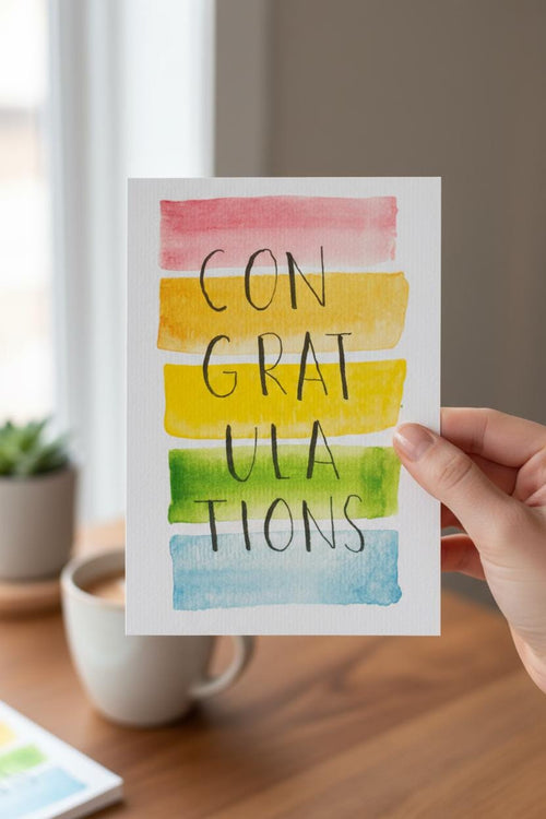 Congratulations Card | Hand-painted Watercolor Design | LGBTQ+ Pride | Celebration | Well Done | Card for Milestones | Rainbow