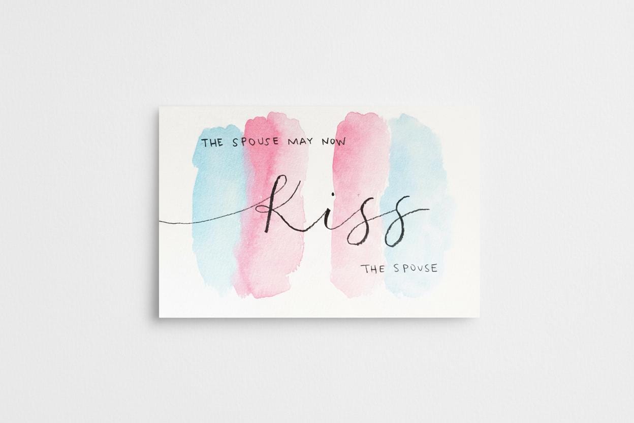 Kiss the Spouse | Non-Binary / Trans / Queer Wedding, Engagement, Shower Card | Hand-painted Watercolor Design | LGBTQ Pride | Celebration