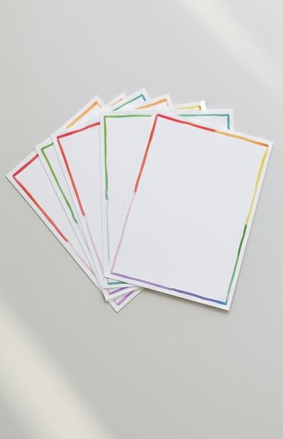 Pack of 5 Rainbow Border Stationary Cards; Handpainted watercolor design; LGBTQ+ Pride; Queer Celebration; Ally Support; Rainbow; Multi-Pack