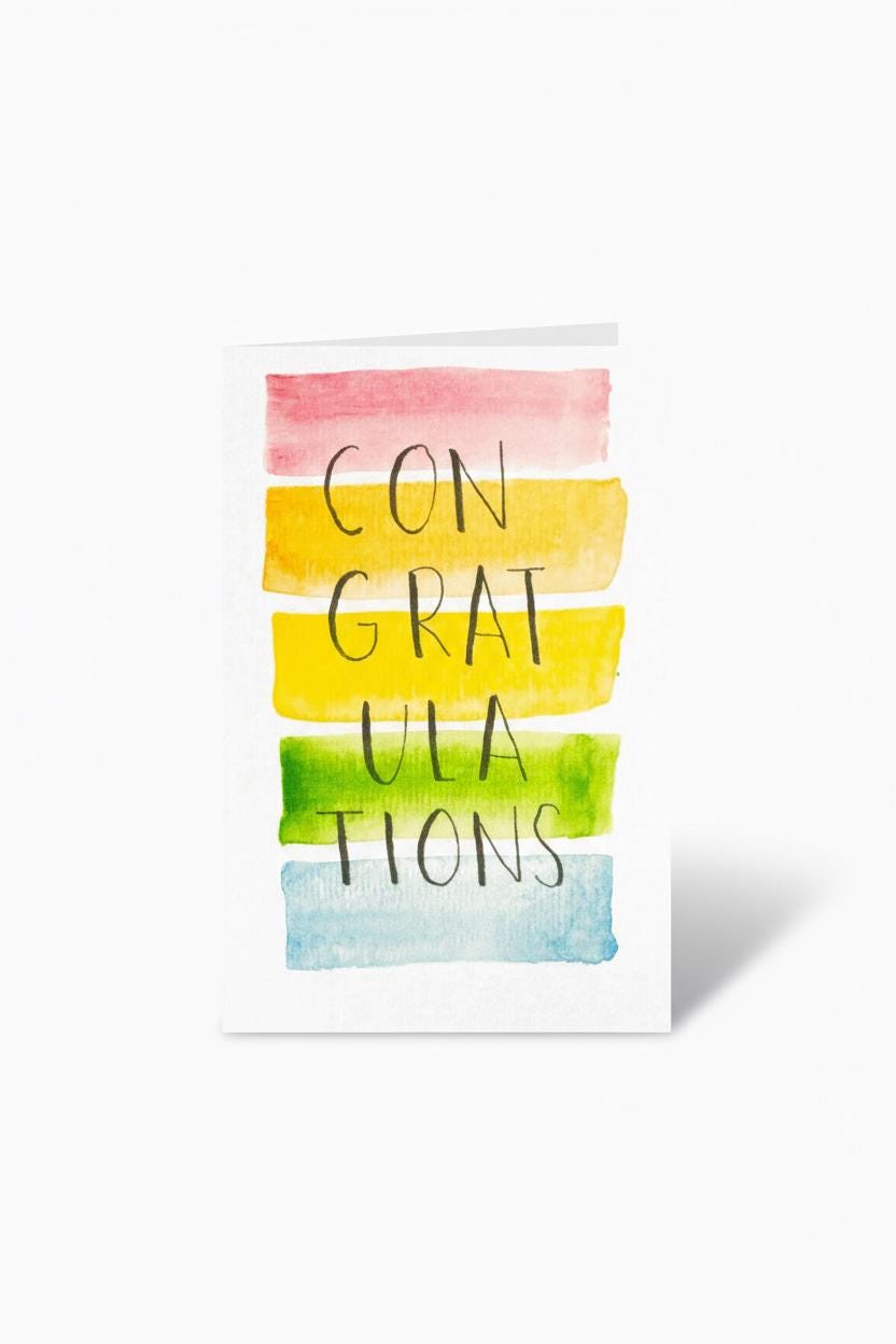 Congratulations Card | Hand-painted Watercolor Design | LGBTQ+ Pride | Celebration | Well Done | Card for Milestones | Rainbow