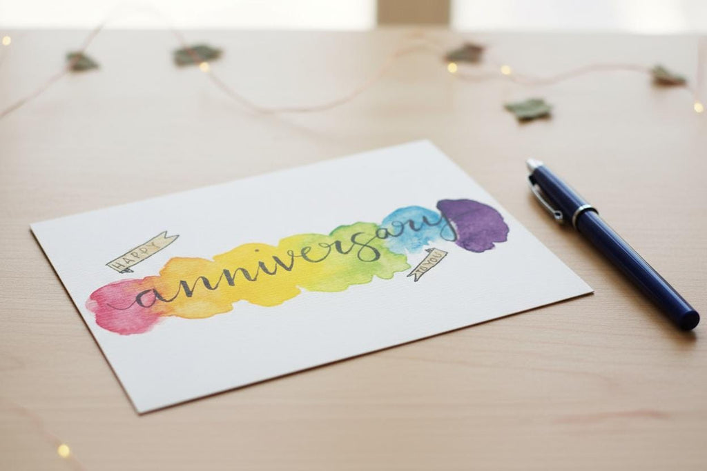 Anniversary Card | Hand-painted Watercolor Design | LGBTQ+ Pride | Celebration | Wedding | Gift for Them | Congratulations Card | Rainbow