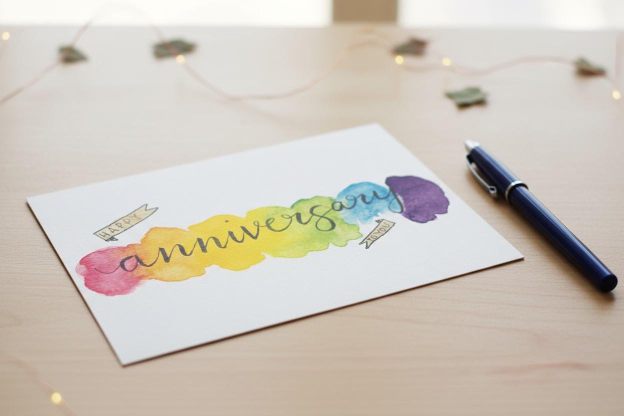 Anniversary Card | Hand-painted Watercolor Design | LGBTQ+ Pride | Celebration | Wedding | Gift for Them | Congratulations Card | Rainbow