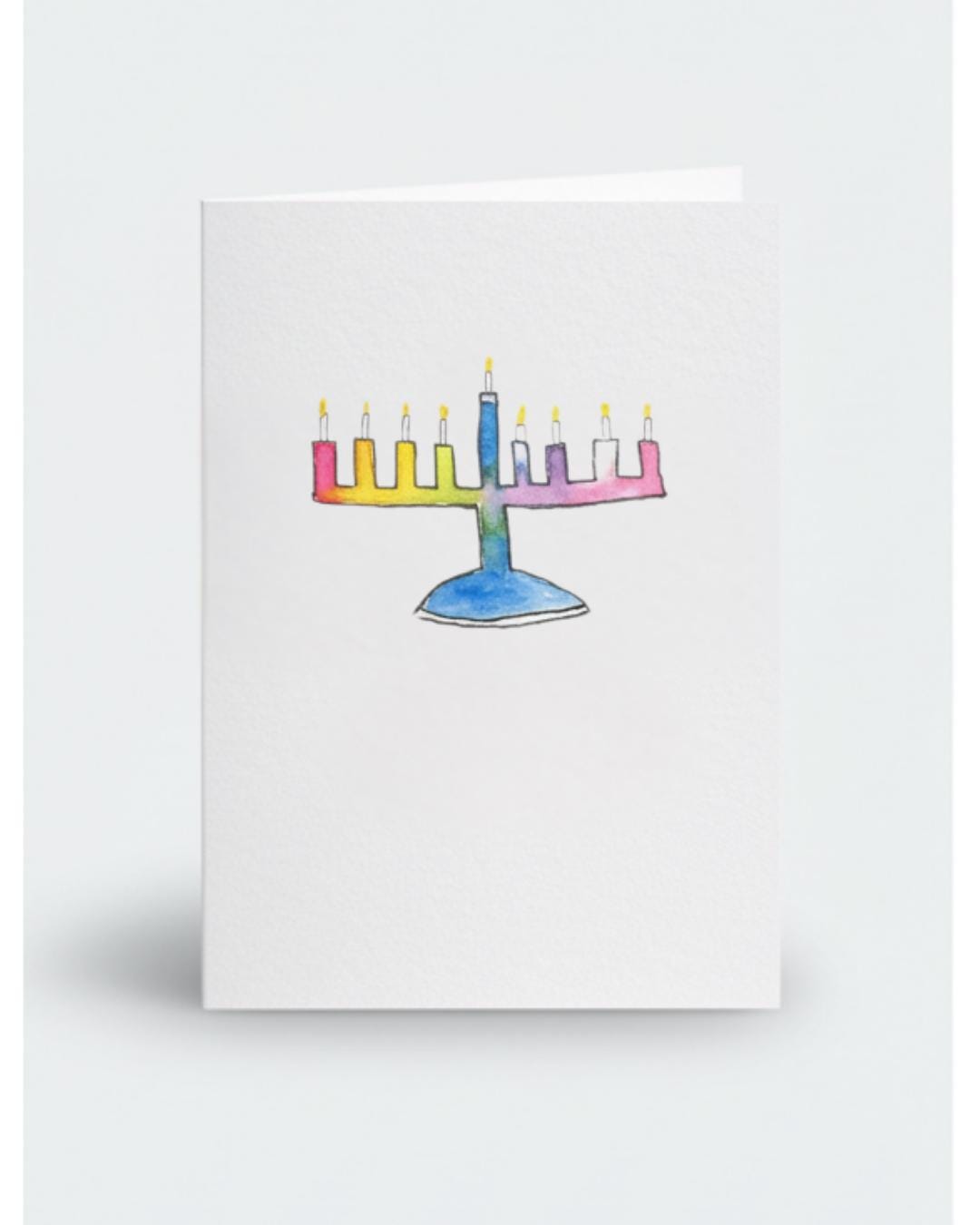 Happy Hanukkah Card | LGBTQ+ Inclusive | Rainbow Watercolor Menorah | Jewish Holiday Celebration Card