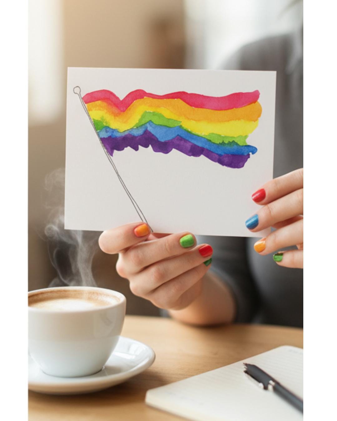 Rainbow Pride Flag Greeting Card | LGBTQ+ Affirmation Card | Watercolor Gay Pride Flag | Blank Inside