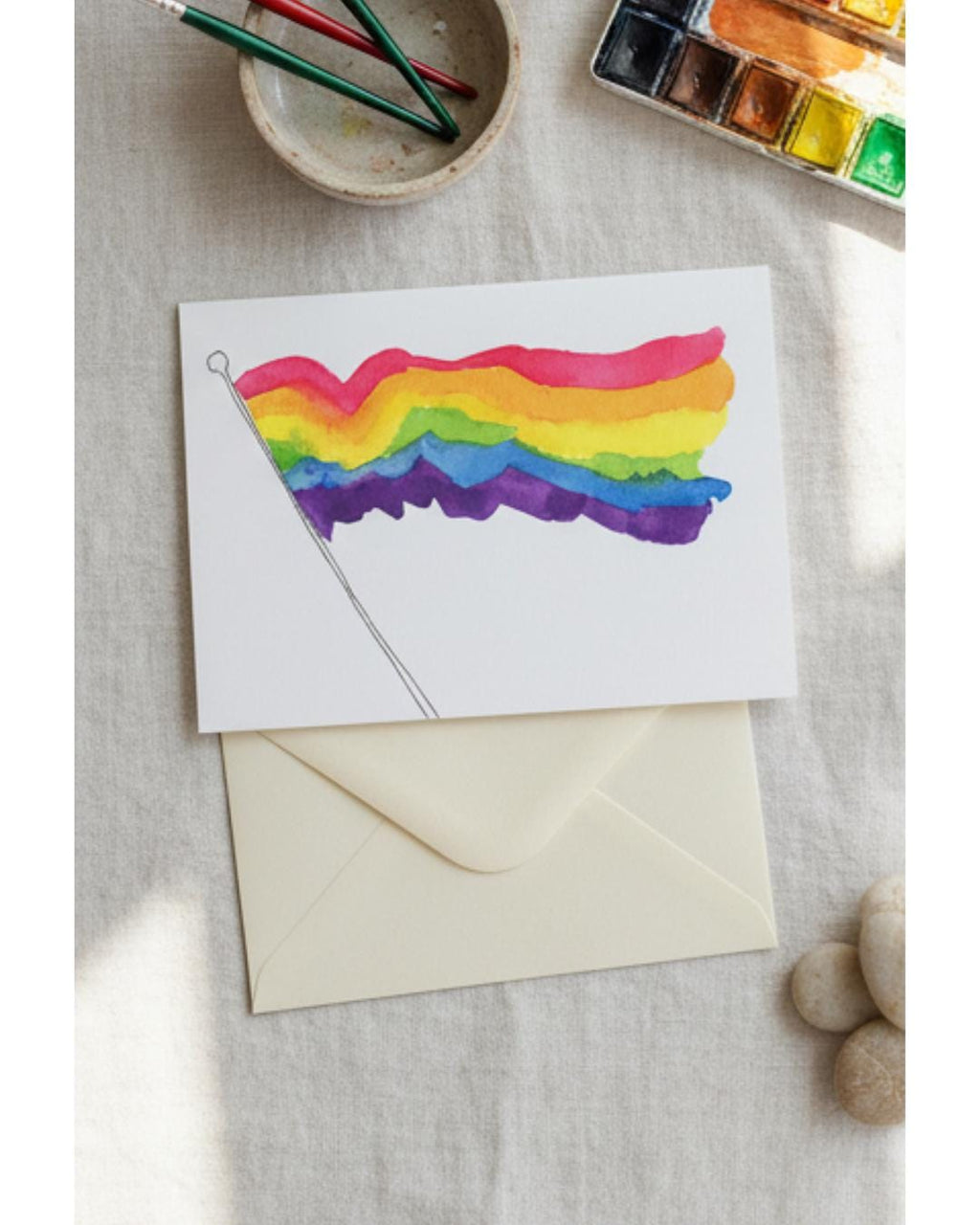 Rainbow Pride Flag Greeting Card | LGBTQ+ Affirmation Card | Watercolor Gay Pride Flag | Blank Inside