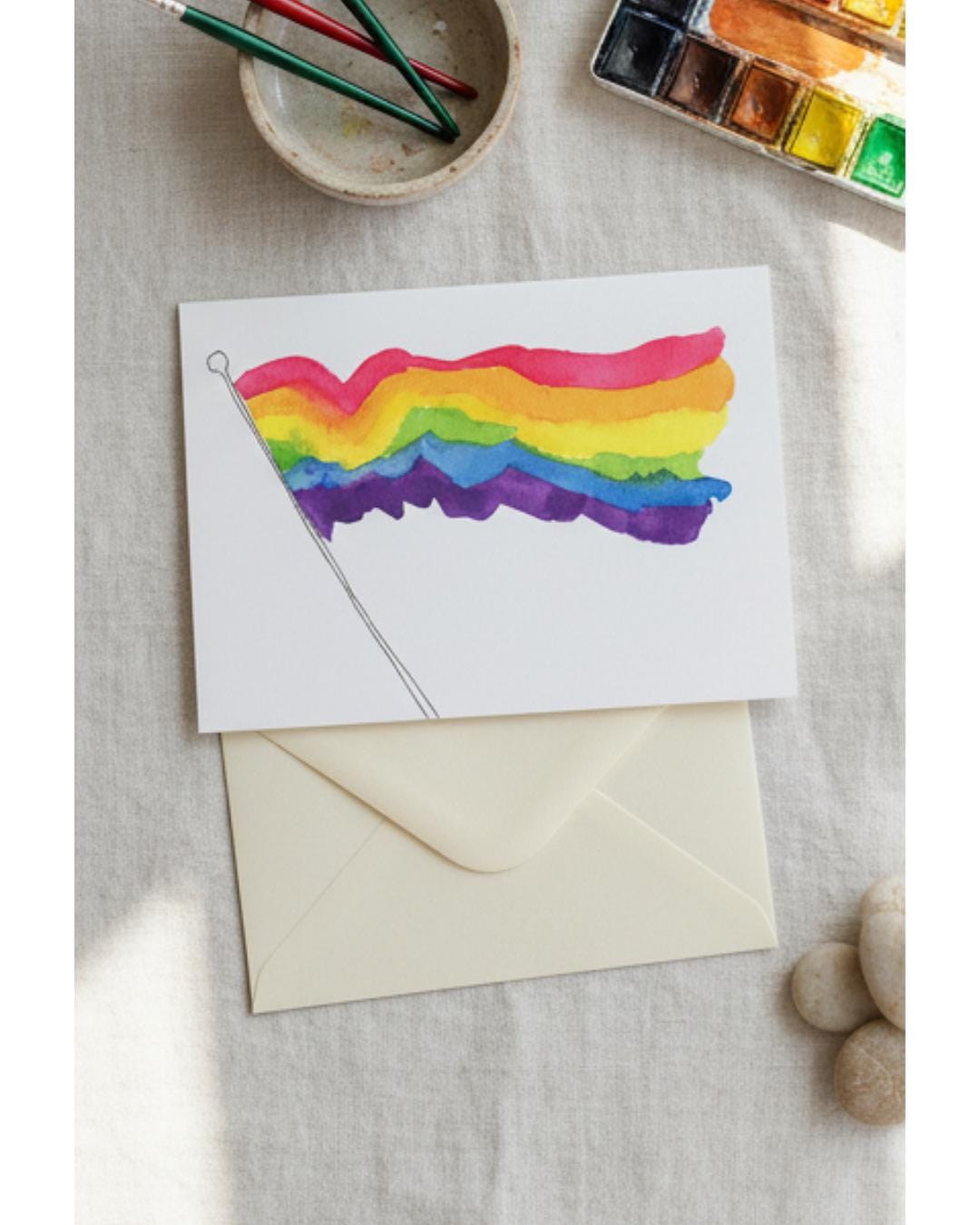 Rainbow Pride Flag Greeting Card | LGBTQ+ Affirmation Card | Watercolor Gay Pride Flag | Blank Inside