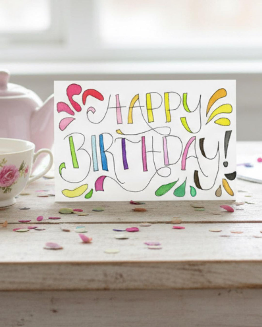 Happy Birthday Greeting Card | Rainbow Confetti Design | LGBTQ+ Inclusive | Queer Celebration | Handmade Watercolor Design | Blank Inside