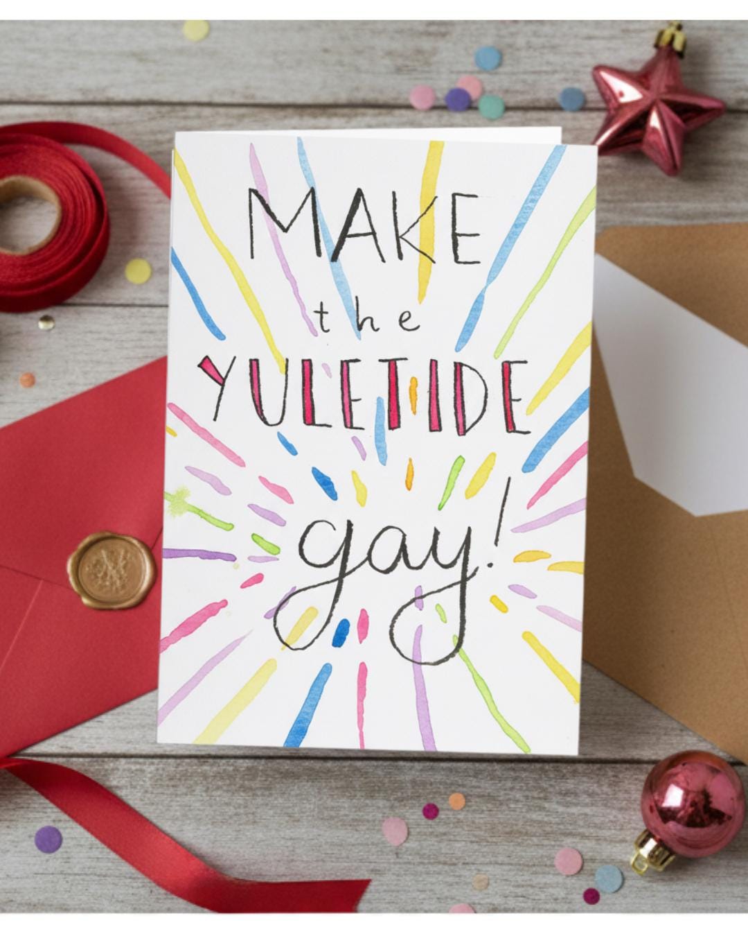 Make the Yuletide Gay Christmas Card | LGBTQ+ Inclusive | Minimalist Watercolor | Holiday Celebration Card