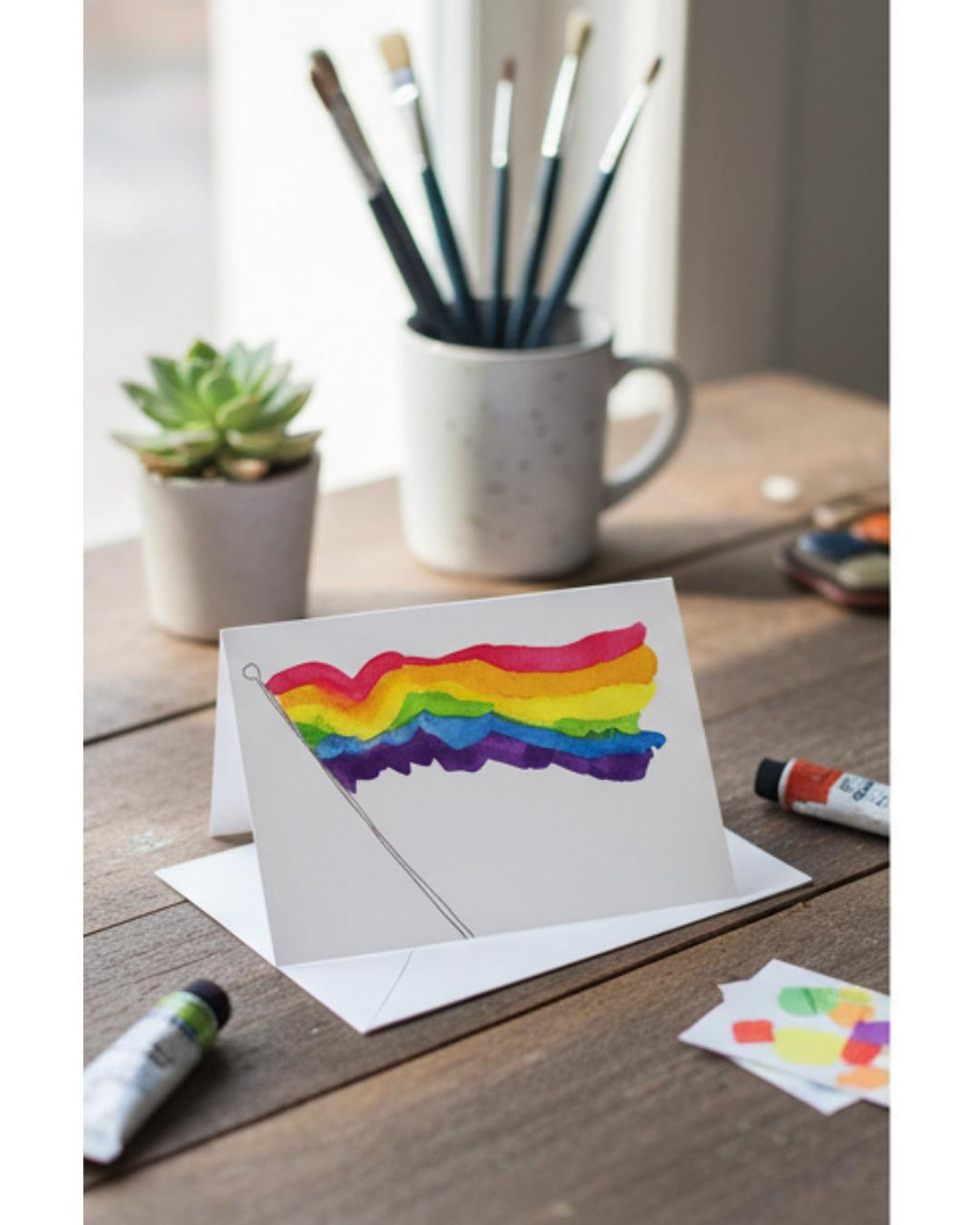 Rainbow Pride Flag Greeting Card | LGBTQ+ Affirmation Card | Watercolor Gay Pride Flag | Blank Inside