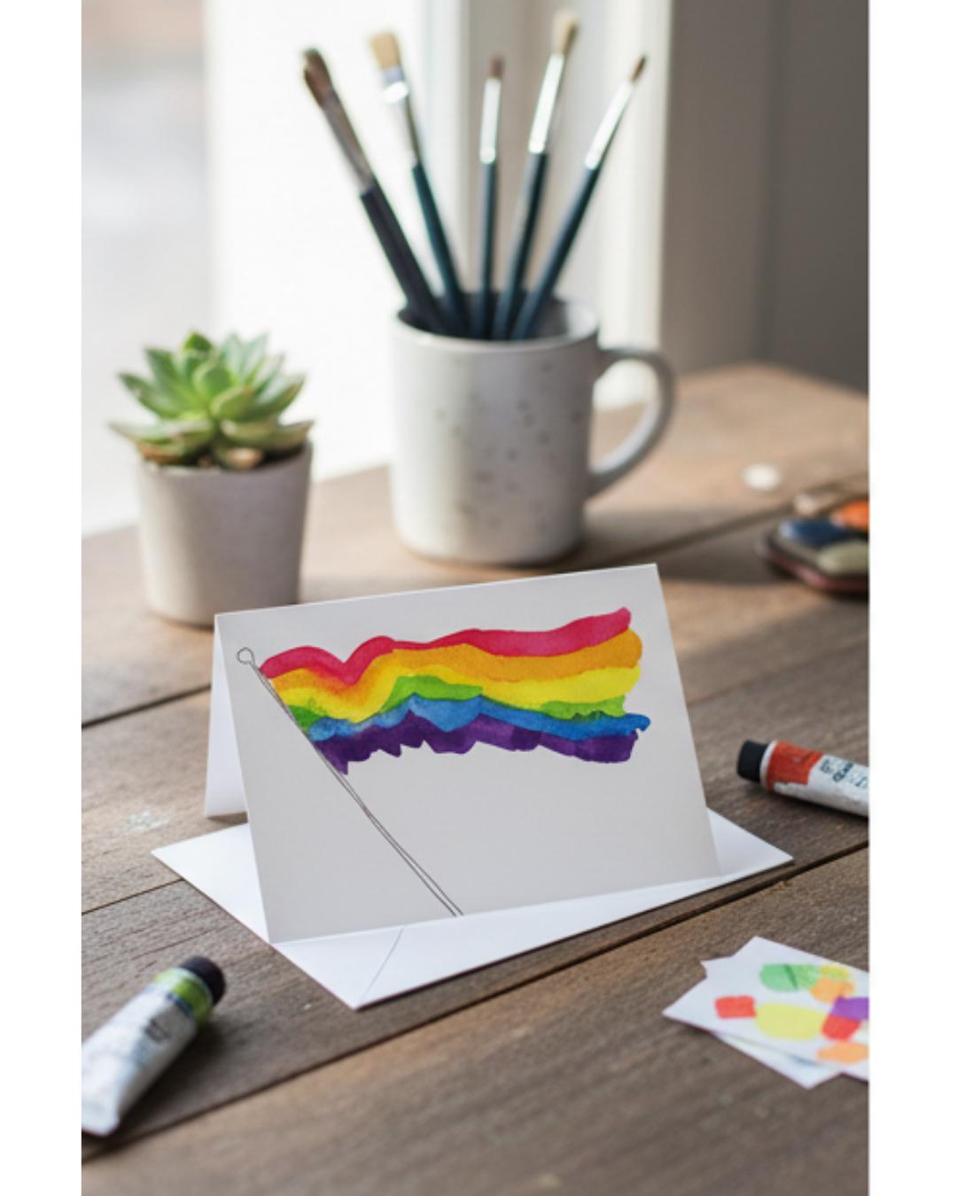 Rainbow Pride Flag Greeting Card | LGBTQ+ Affirmation Card | Watercolor Gay Pride Flag | Blank Inside
