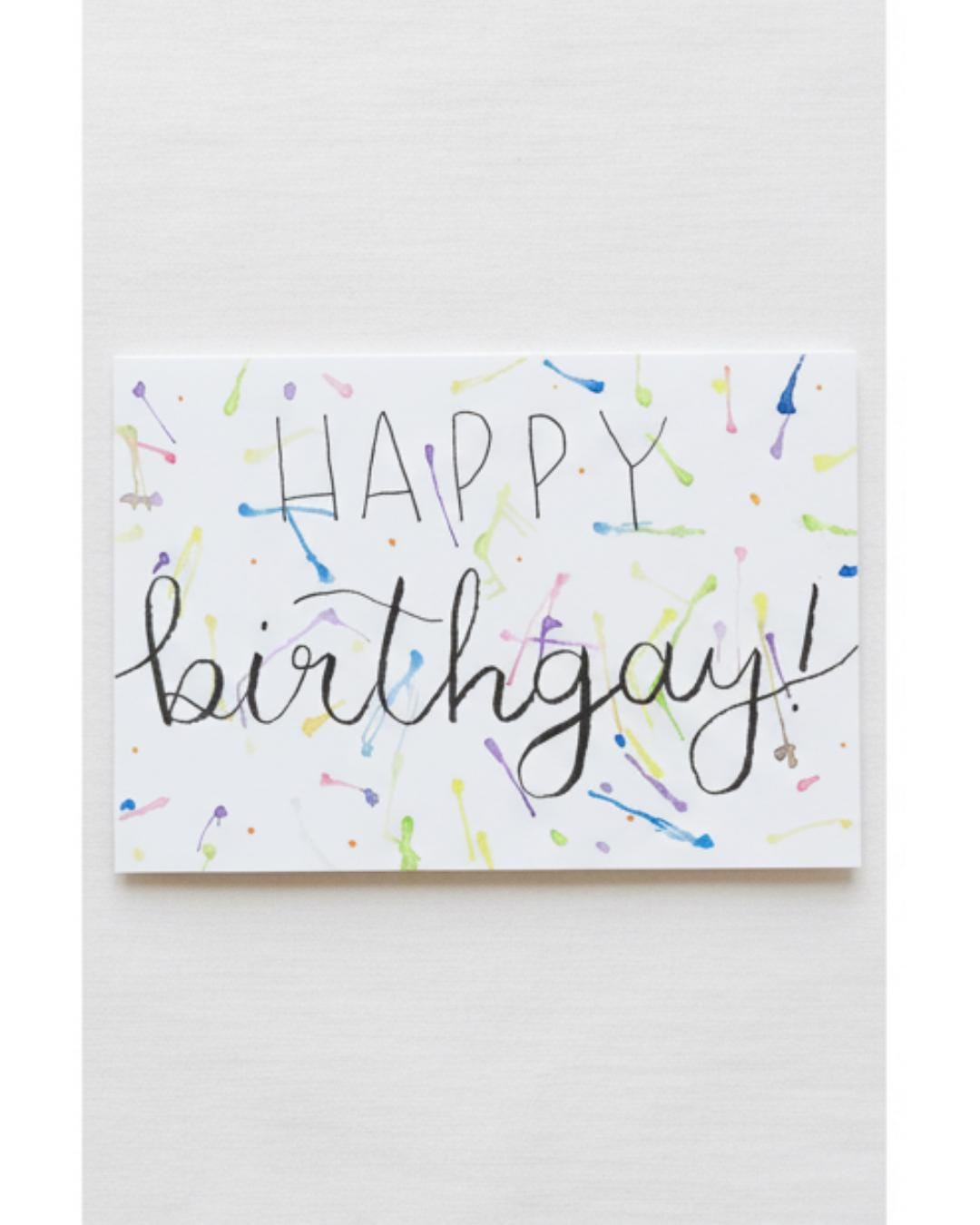 Happy Birthday Greeting Card | Rainbow Splatter Design | LGBTQ+ Inclusive | Queer Celebration | Handmade Watercolor Design | Blank Inside