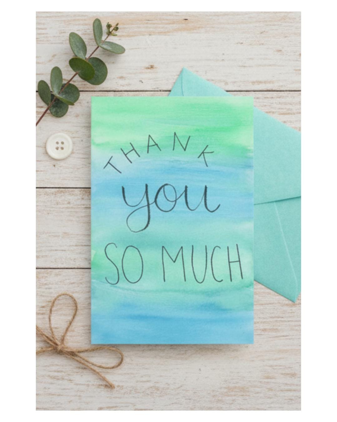 Thank You Card | Hand-painted Watercolor Gradient Design | LGBTQ+ | Celebration | Gift for Him, Her, Them | Blue and Green | Blank Inside