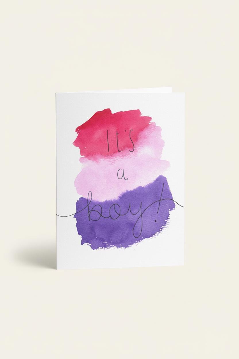 Trans Boy Coming Out Card | “It’s a Boy!” Rainbow Watercolor | Affirming Transgender Milestone, Transition, Name Change, T-Versary