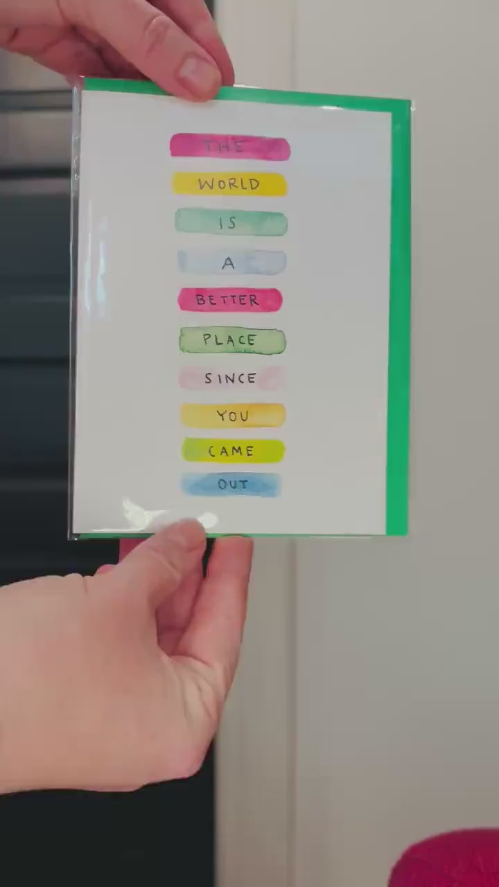 Better Place with You Coming Out Greeting Card; Hand-painted watercolor design; LGBTQ+ Pride; Queer Celebration; Allyship Support; Rainbow