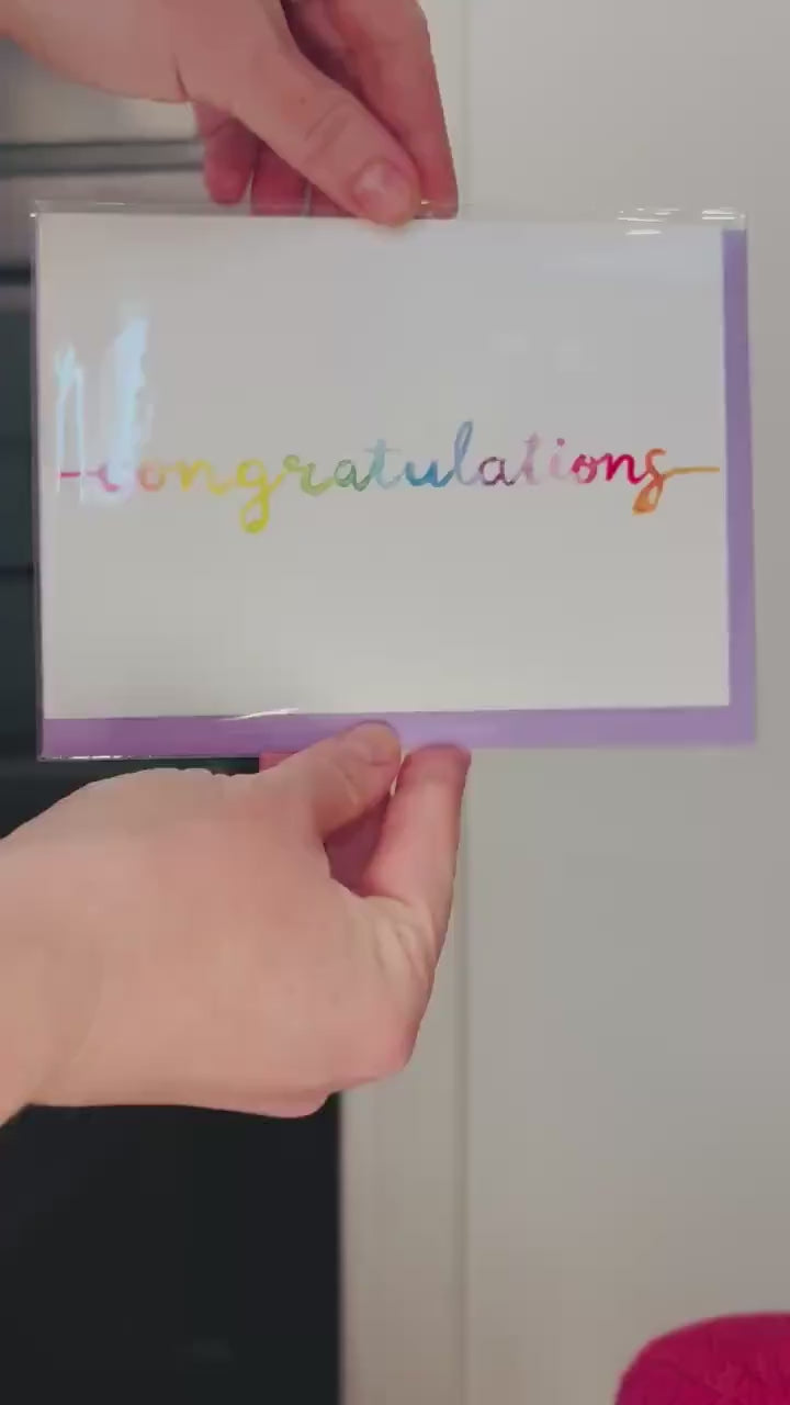 Congratulations Greeting Card; Hand-painted watercolor design; LGBTQ+ Pride; Queer Celebration; Allyship Support; Rainbow