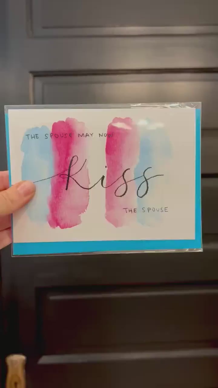 Kiss the Spouse | Non-Binary / Trans / Queer Wedding, Engagement, Shower Card | Hand-painted Watercolor Design | LGBTQ Pride | Celebration