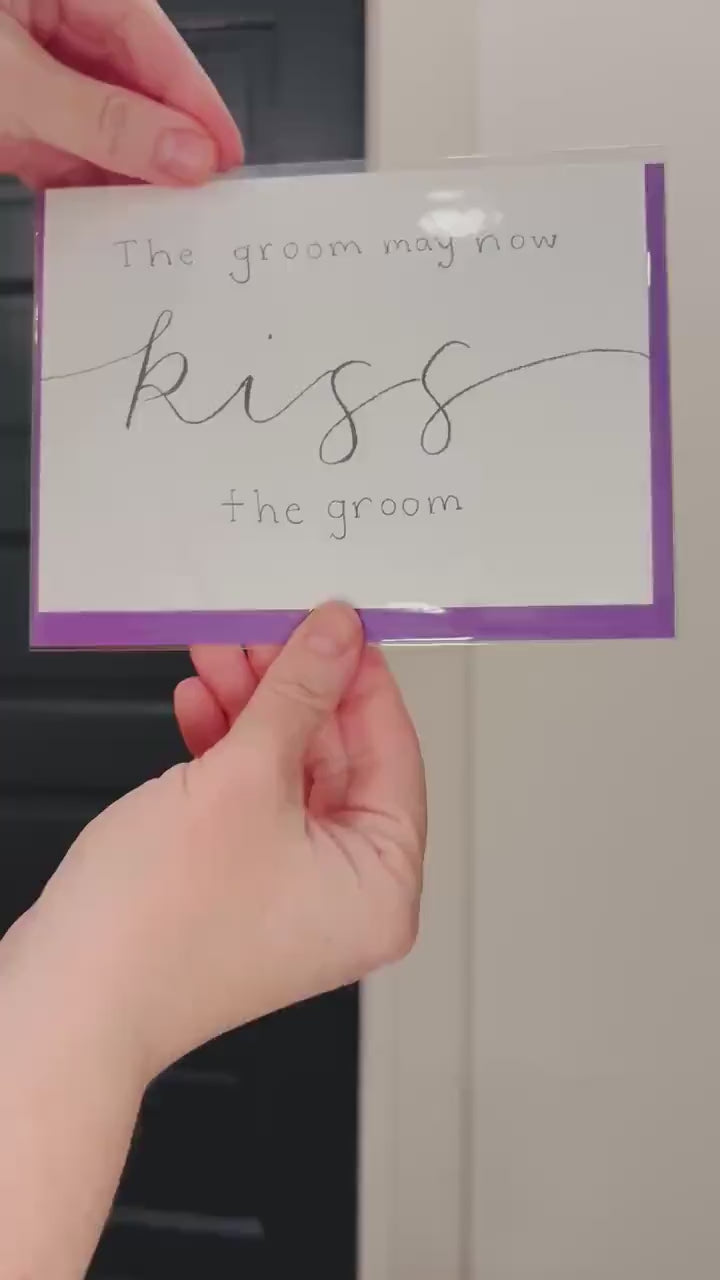 Kiss the Groom; Queer/Gay Wedding Card; Hand-painted elegant script design; LGBTQ+ inclusive; printed on textured cardstock; Mr. & Mr.