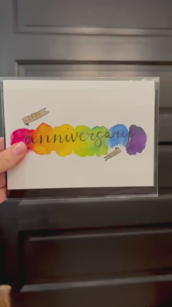 Anniversary Card | Hand-painted Watercolor Design | LGBTQ+ Pride | Celebration | Wedding | Gift for Them | Congratulations Card | Rainbow