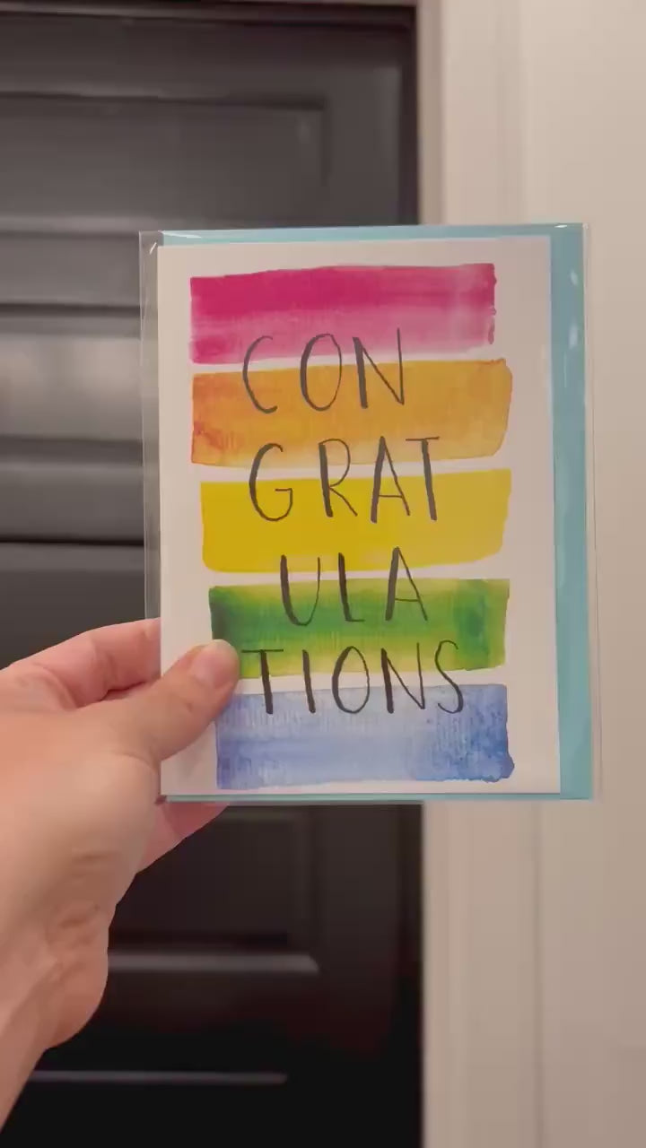 Congratulations Card | Hand-painted Watercolor Design | LGBTQ+ Pride | Celebration | Well Done | Card for Milestones | Rainbow